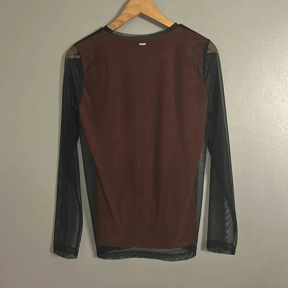 *NWT* DKNY Top with Twist Front and Mesh Overlay in Navy/Russet, S, Blue, Orange - Picture 8 of 10